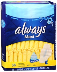 Always Maxi Pads with Wings, Regular 36 each 