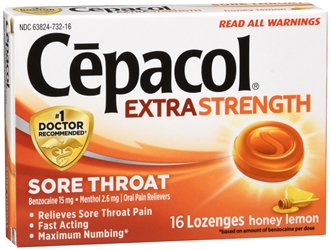 Cepacol Extra Strength Sore Throat Relief Lozenges - Sucrose Free Honey Lemon - 16 ct. 