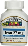 21st Century Iron 27 Mg Ferrous Gluconate Tablets, 110 Count 