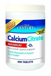 21st Century Calcium Citrate Plus D3 Maximum Tablets, 400 Count 