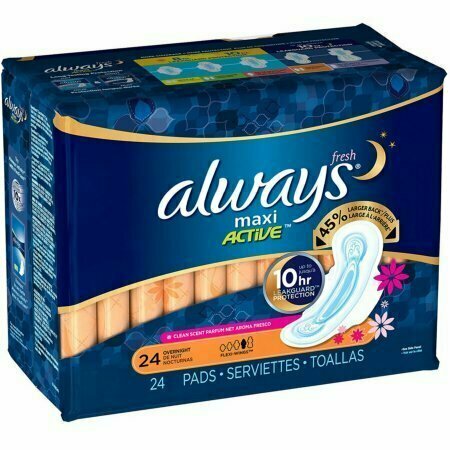 Always Fresh Maxi Active Overnight Pads with Flexi-Wings 24 each 