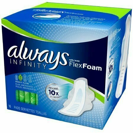 Always Infinity Heavy Flow Maxi Pads with Flexi-Wings, Unscented 16 each 
