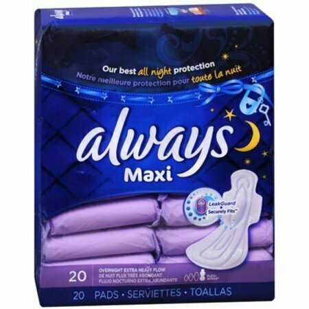 Always Maxi Pads Overnight Extra Heavy Flow 20 Each 
