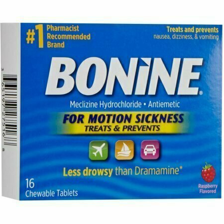 Bonine Chewable Tablets for Motion Sickness, Raspberry 16 each 