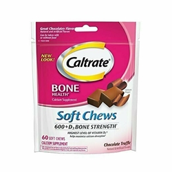 Caltrate 600+D3 Soft Chews (Chocolate Truffle, 60 Count) Calcium and Vitamin D3 Chewable Supplement, 600mg 