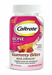 Caltrate Gummy Bites (Black Cherry, Strawberry, Orange Flavors, 50 Count) Calcium and Vitamin D3 Supplement, 500 mg 