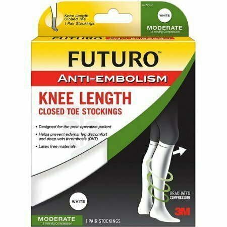 FUTURO Anti-Embolism Knee Length Closed Toe Stockings, White 1 each 