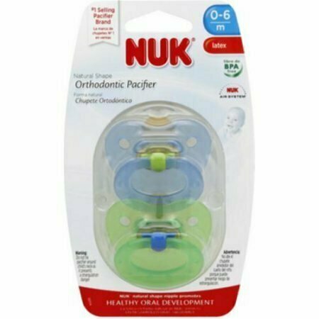 NUK Natural Shape Orthodontic Pacifiers, Latex, 0-6 Months (Assorted Colors) 2 ea 