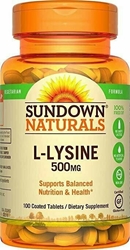 Sundown Naturals L-Lysine 500 mg Essential Amino Acids, 100 Tablets 